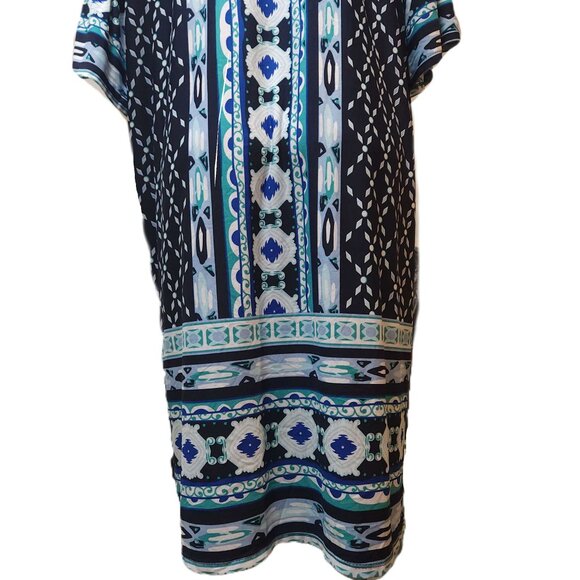 Kim Rogers Curvy dress Women's 1X mid-length Blue green black white design fall - Picture 12 of 13